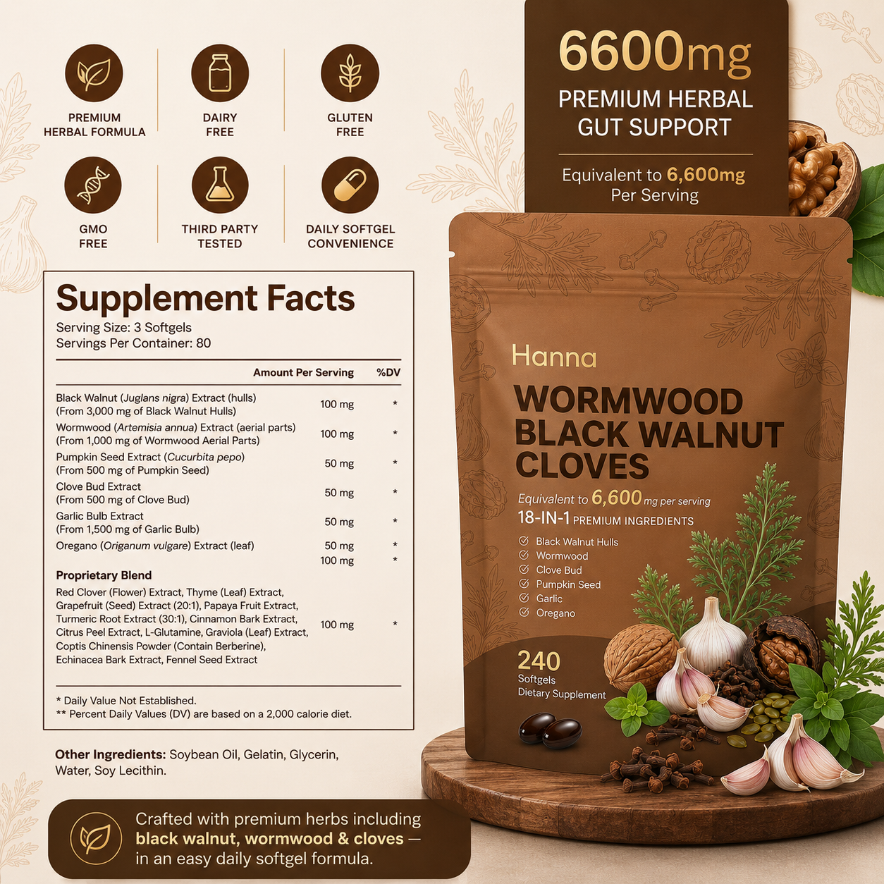 Hanna Wormwood Black Walnut Cloves Capsules